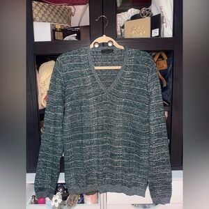 Prada V-Neck Metallic Sweater in Green and Gray